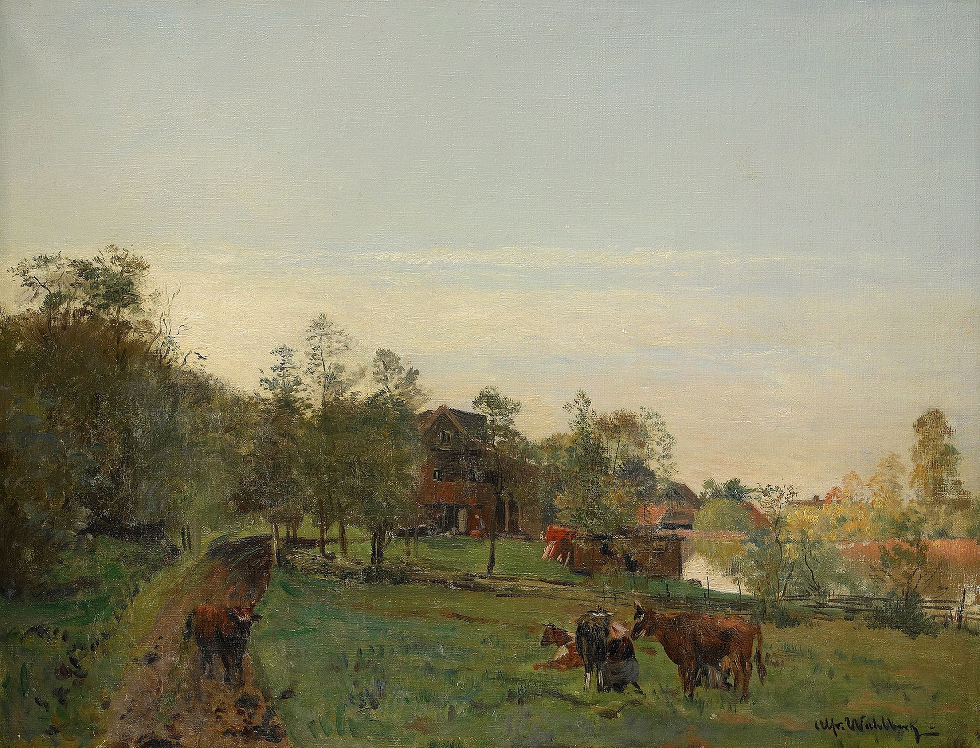 Summer Landscape with Cows, vintage artwork by Alfred Wahlberg, 12x8" (A4) Poster