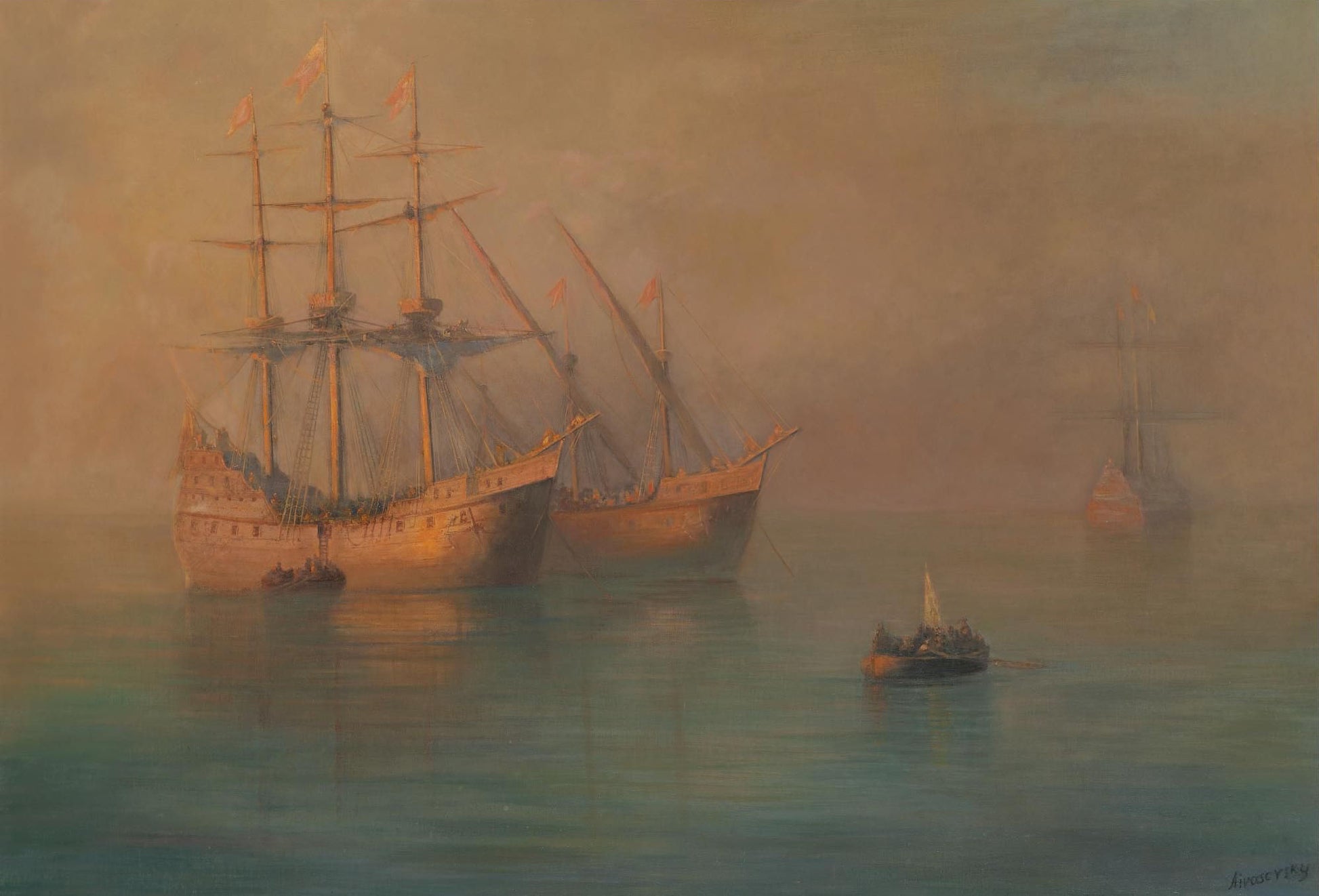 The Arrival of Columbus' Fleet, vintage artwork by Ivan Constantinovich Aivazovsky, A3 (16x12") Poster Print