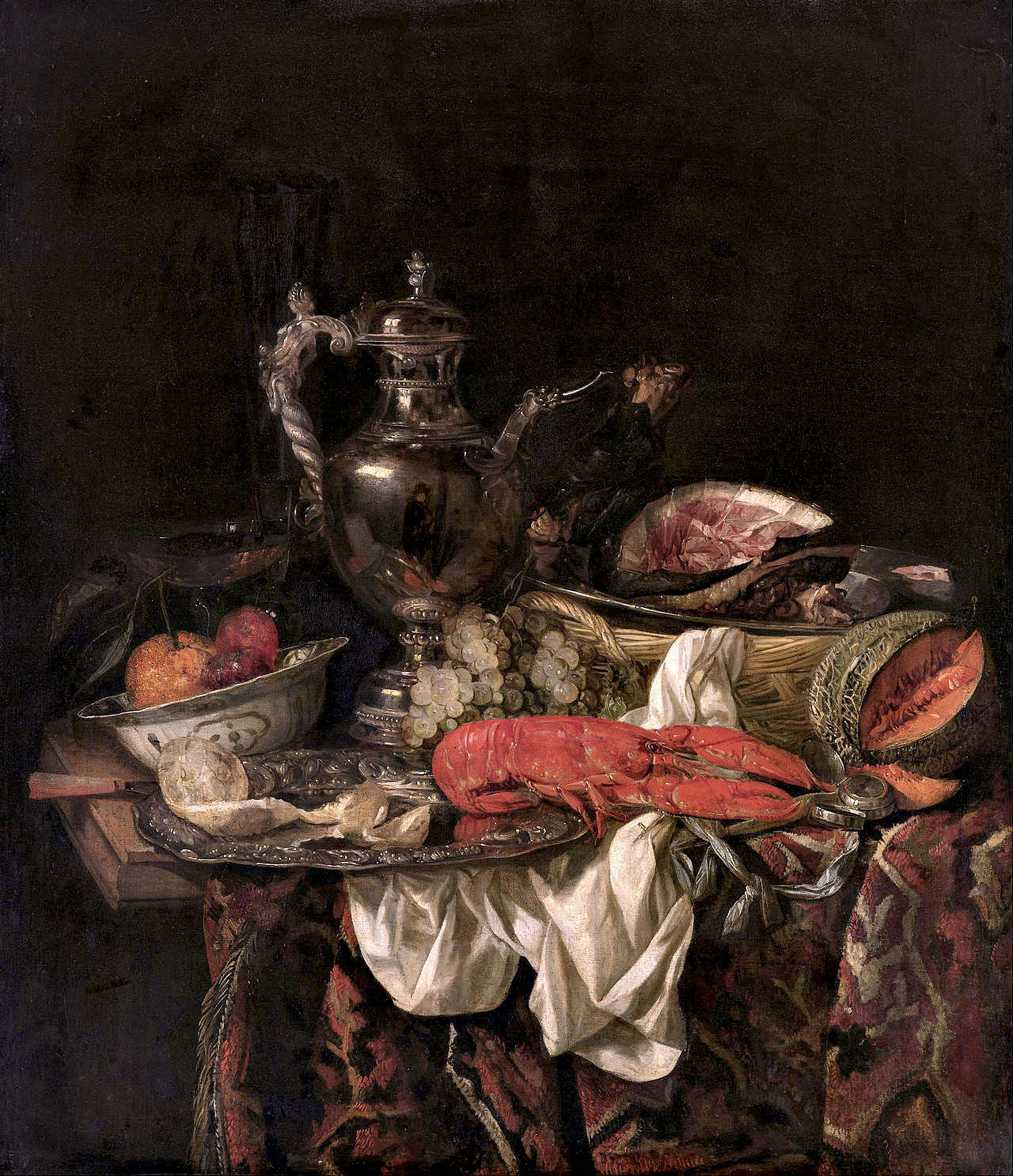 Still Life with a Silver Pitcher, vintage artwork by Abraham van Beyeren, 12x8" (A4) Poster