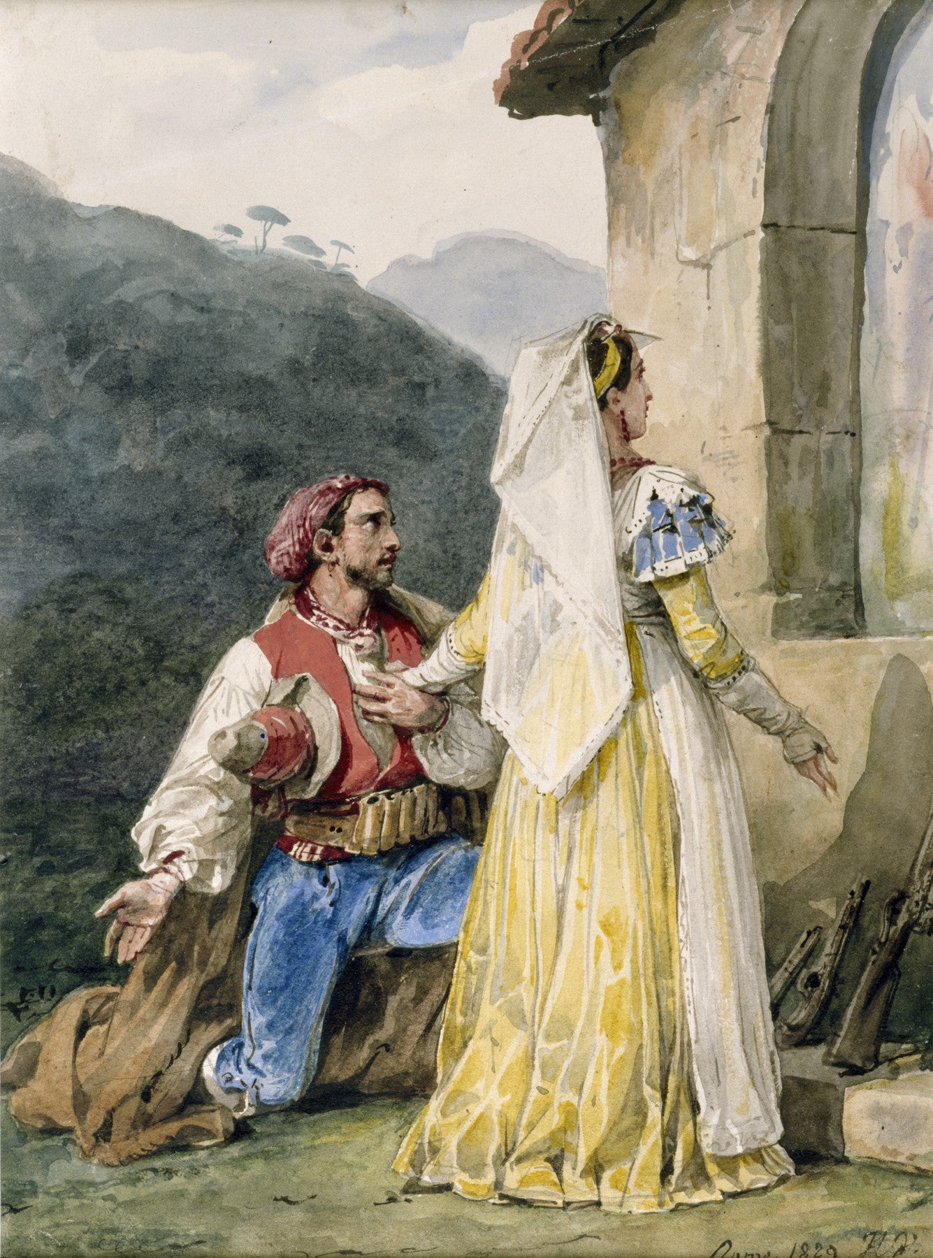 Italian Peasants at a Shrine, vintage artwork by Horace Vernet, A3 (16x12") Poster Print