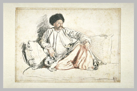 Portrait of English merchant Francis Levett, attired in Turkish costume, vintage artwork by Jean-Étienne Liotard, 12x8" (A4) Poster
