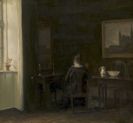 Interior with the Artist's Wife Emilie Heise, vintage artwork by Carl Vilhelm Holsøe, 12x8" (A4) Poster