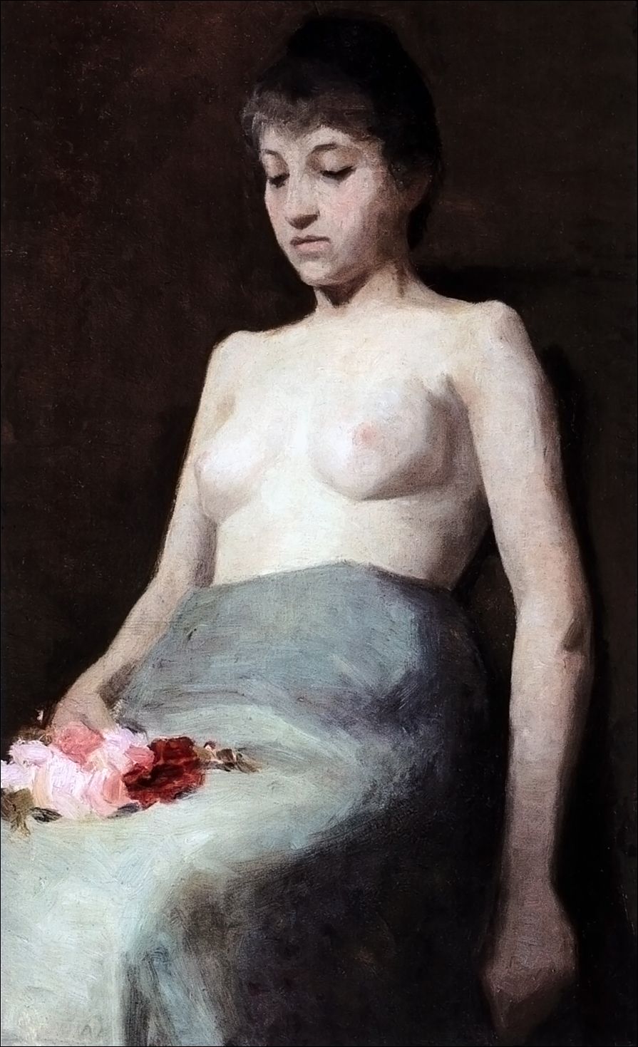 Nude with Flowers, vintage artwork by Marie Triepcke Kroyer, 12x8" (A4) Poster