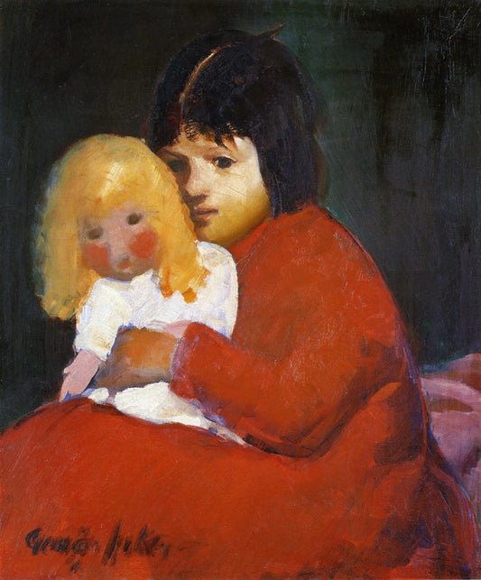 Girl with Doll, vintage artwork by George Luks, 12x8" (A4) Poster