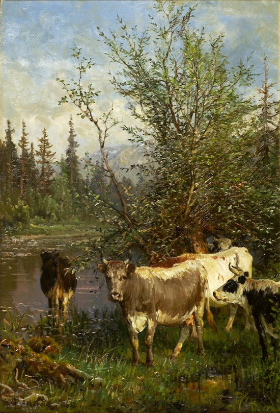 At the Lakeside, vintage artwork by Anders Monsen Askevold, 12x8" (A4) Poster