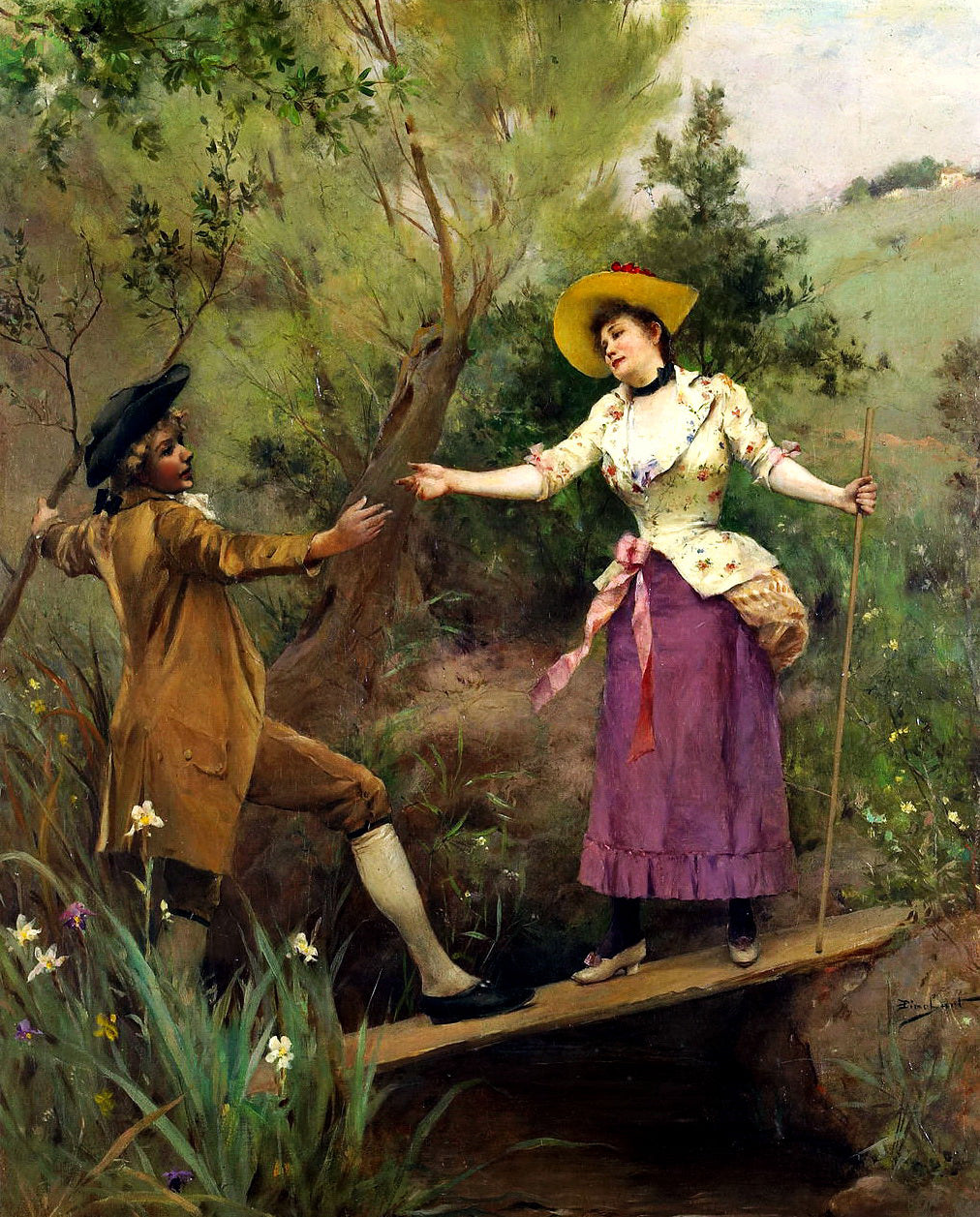 The helping hand, vintage artwork by Emile-Auguste Pinchart, 12x8" (A4) Poster