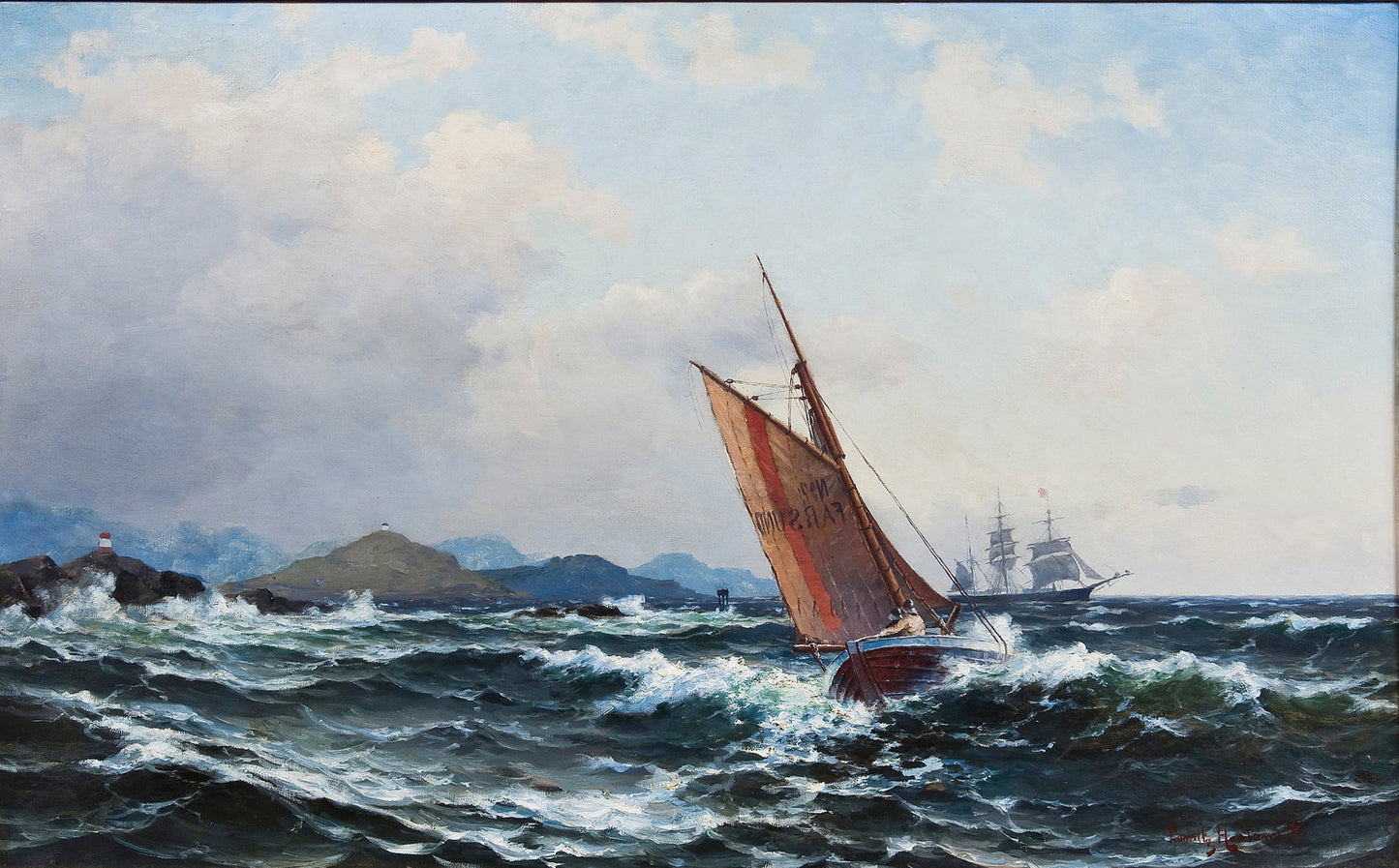 The pilot boat Farsund on mission, vintage artwork by Lauritz Haaland, 12x8" (A4) Poster