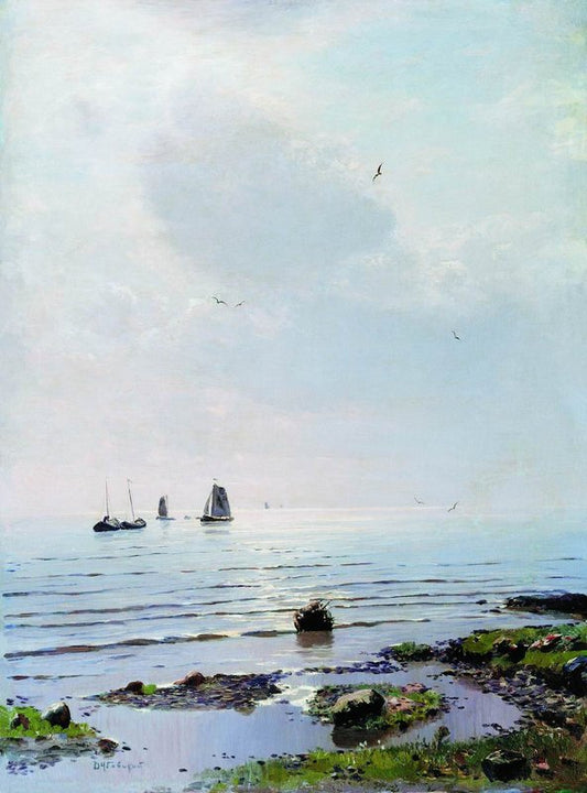 Lake Ladoga, vintage artwork by Nikolai Nikanorovich Dubovskoy, 12x8" (A4) Poster