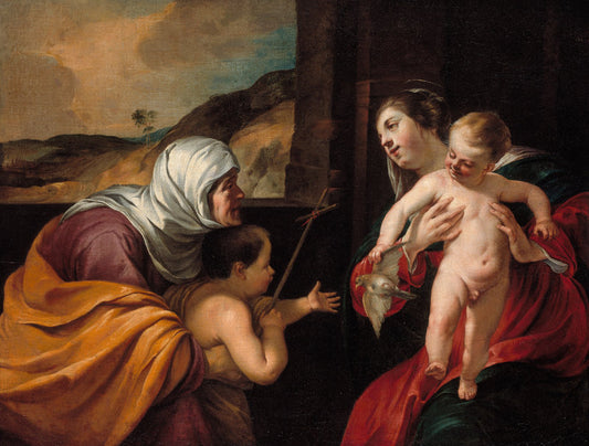 Virgin and Child with Saint Elizabeth and the Infant Saint John the Baptist, vintage artwork by Jacques Blanchard, 12x8" (A4) Poster