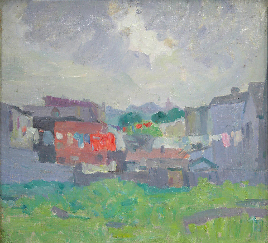 Back Lot with Laundry Lines, vintage artwork by Elisha Kent Kane Wetherill, 12x8" (A4) Poster