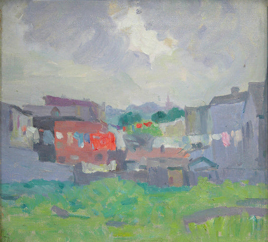 Back Lot with Laundry Lines, vintage artwork by Elisha Kent Kane Wetherill, 12x8" (A4) Poster