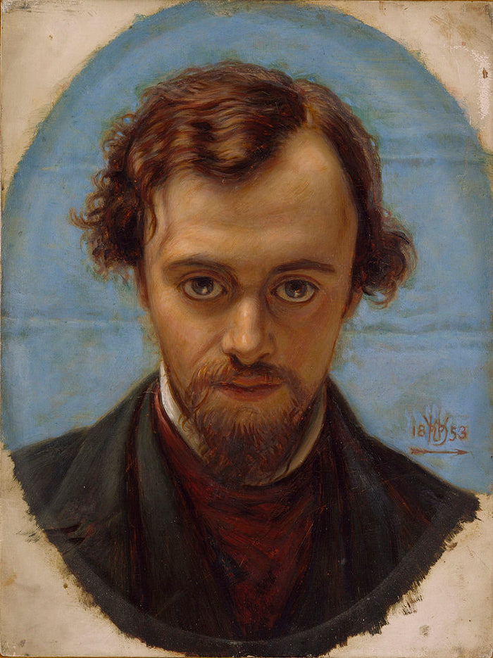 Portrait of Dante Gabriel Rossetti, vintage artwork by William Holman Hunt, 12x8