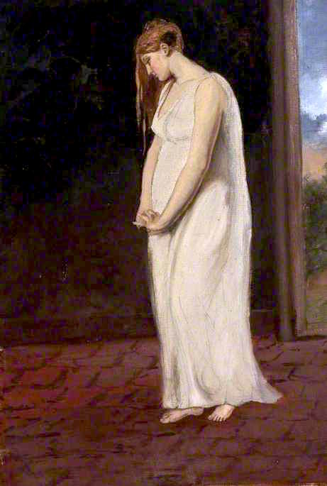 A Young Woman in White, vintage artwork by Joshua Cristall, 12x8" (A4) Poster