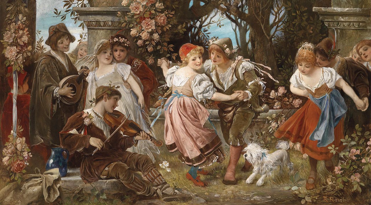 Musicians and Dancers in the Park, vintage artwork by Rudolf Rössler, 12x8" (A4) Poster