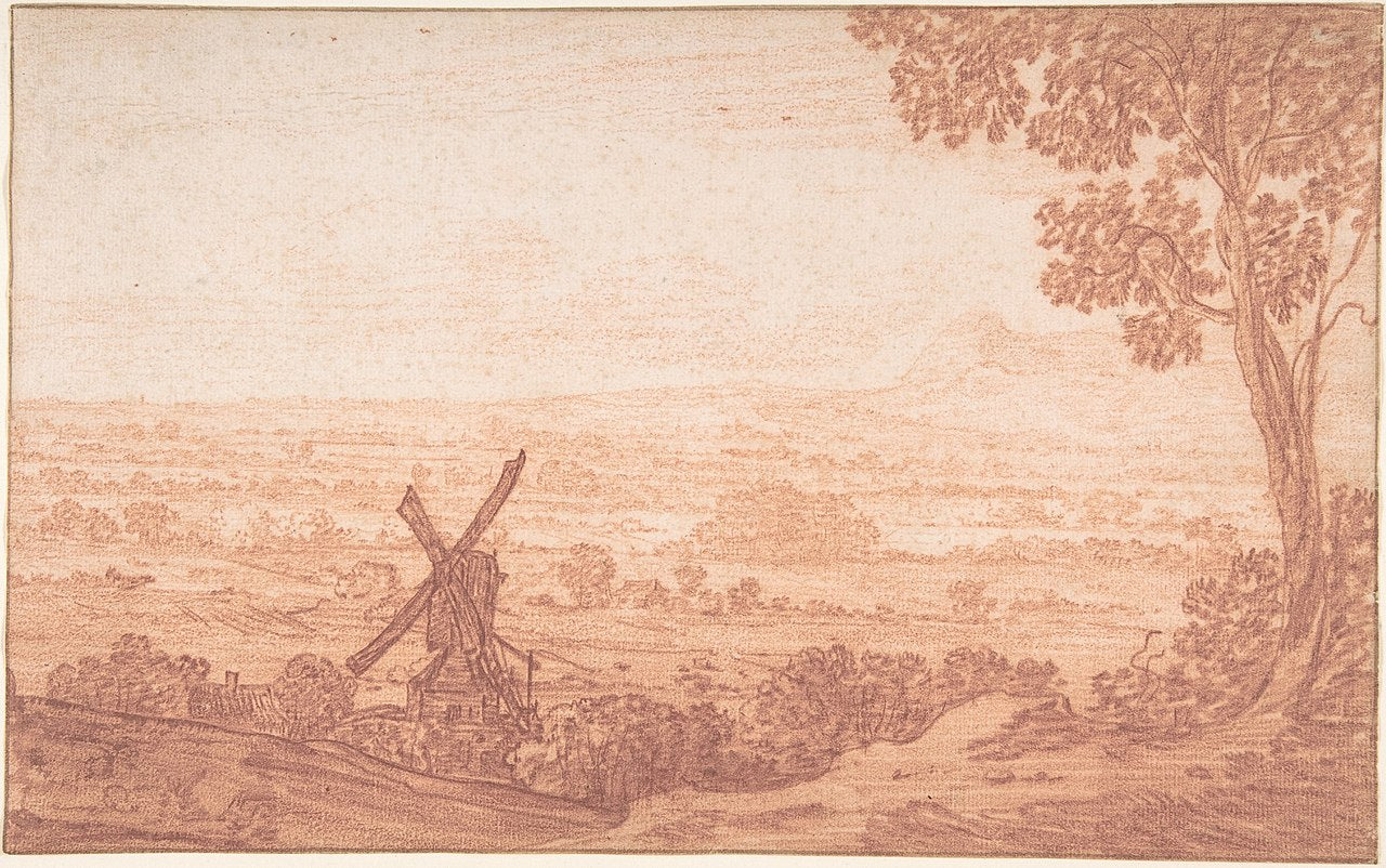 An Extensive Panoramic Landscape with a Windmill, vintage artwork by Jan Baptist Weenix, 12x8" (A4) Poster
