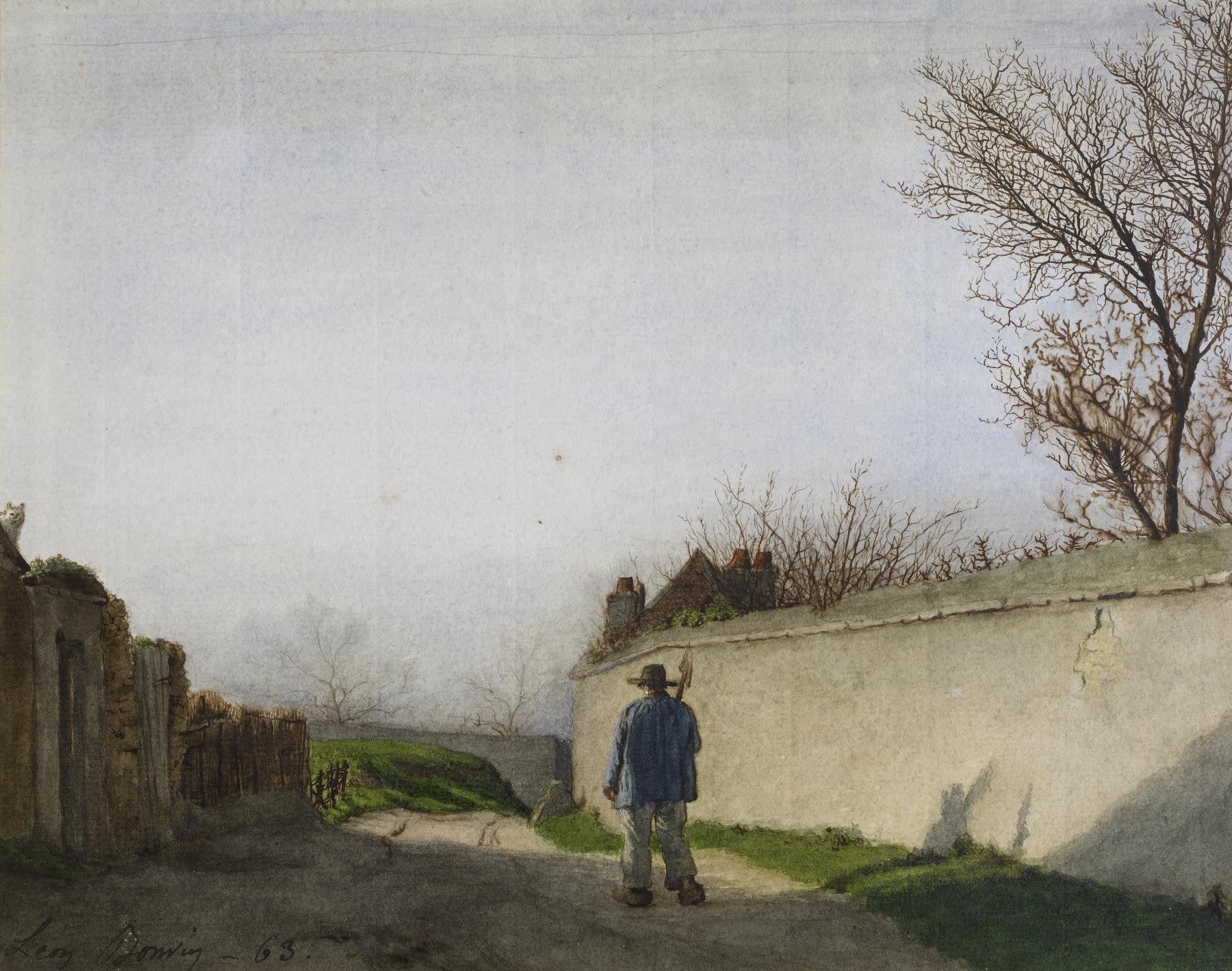 Country Lane with Peasant, vintage artwork by Leon Bonvin, 12x8" (A4) Poster