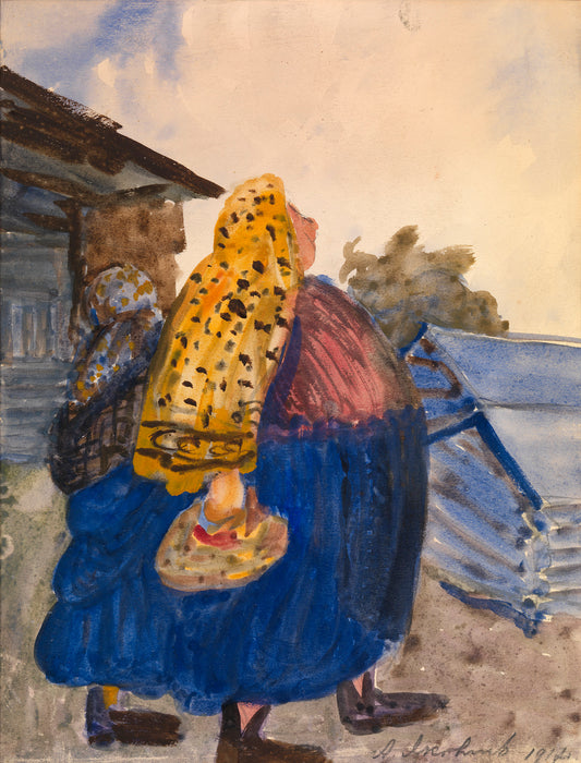 Peasant Woman with a Kerchief, vintage artwork by Alexander Evgenievich Yakovlev, 12x8" (A4) Poster