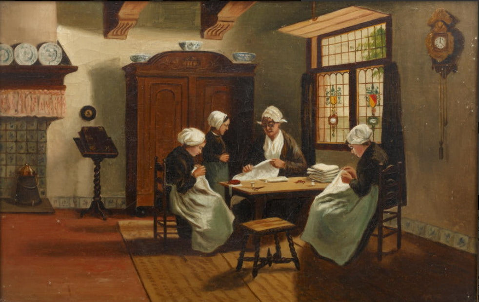 The Sewing Class, vintage artwork by David Adolph Artz, 12x8" (A4) Poster