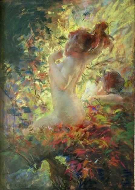 Satyre and Woman, vintage artwork by Antoine Calbet, 12x8" (A4) Poster