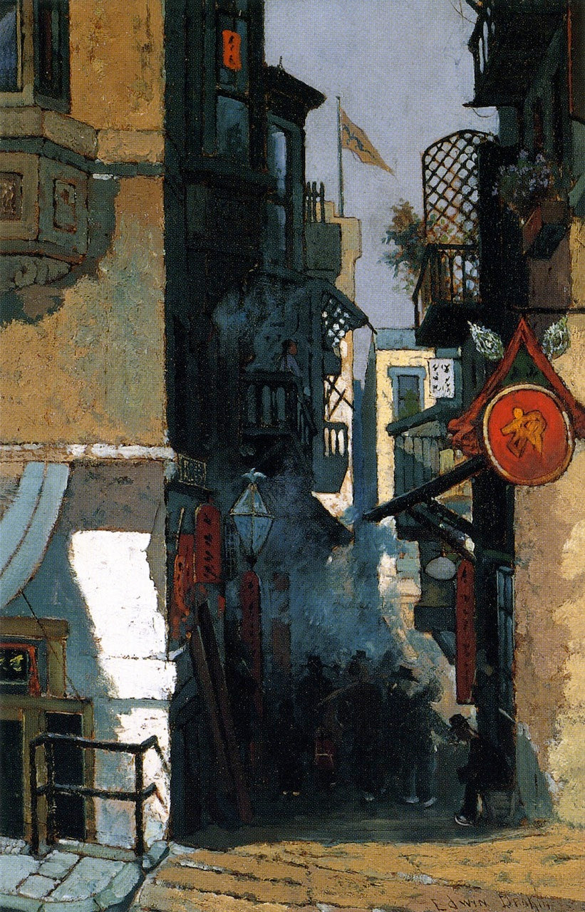 Ross Alley, Chinatown, vintage artwork by Edwin Deakin, 12x8" (A4) Poster