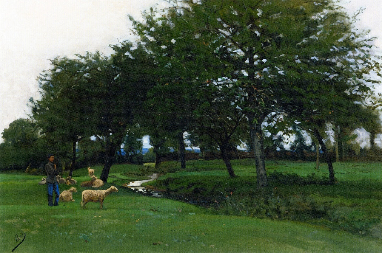 Green Pastures, vintage artwork by Edward Darley Boit, 12x8" (A4) Poster