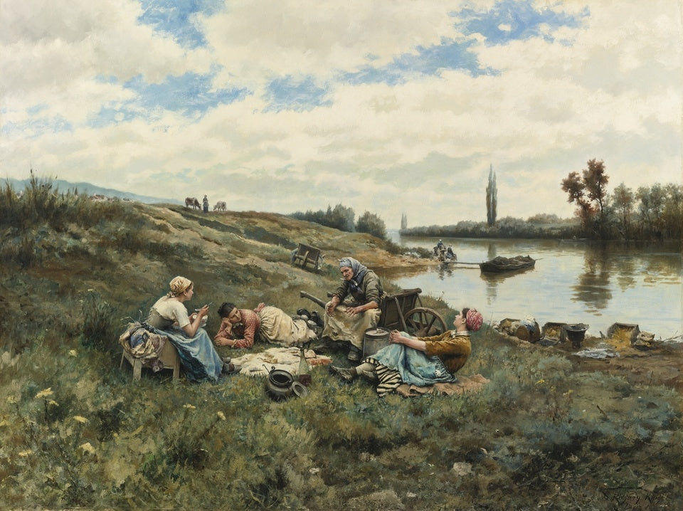 After Lunch, the Edges of The Seine, vintage artwork by Daniel Ridgway Knight, 12x8" (A4) Poster