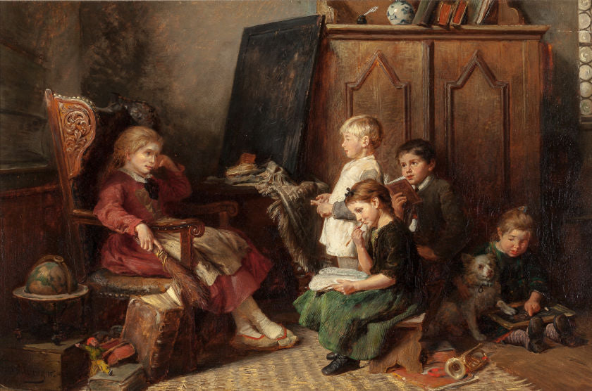 Children Reading, vintage artwork by Felix Schlesinger, 12x8" (A4) Poster