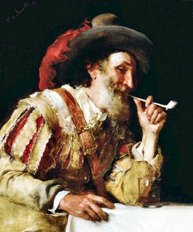 A Distinguished Cavalier Smoking a Pipe, vintage artwork by Federico Andreotti, 12x8" (A4) Poster