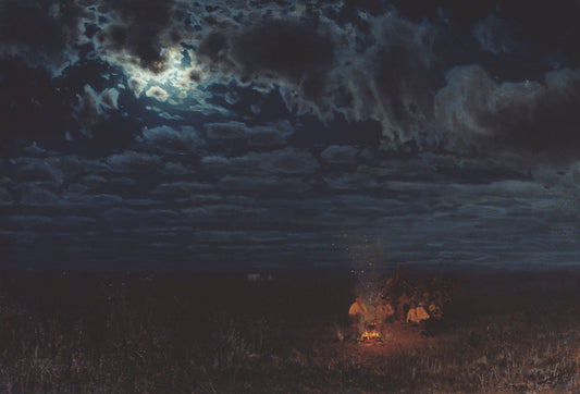 Night in the Steppe, vintage artwork by Nikolai Sergeyev, 12x8" (A4) Poster