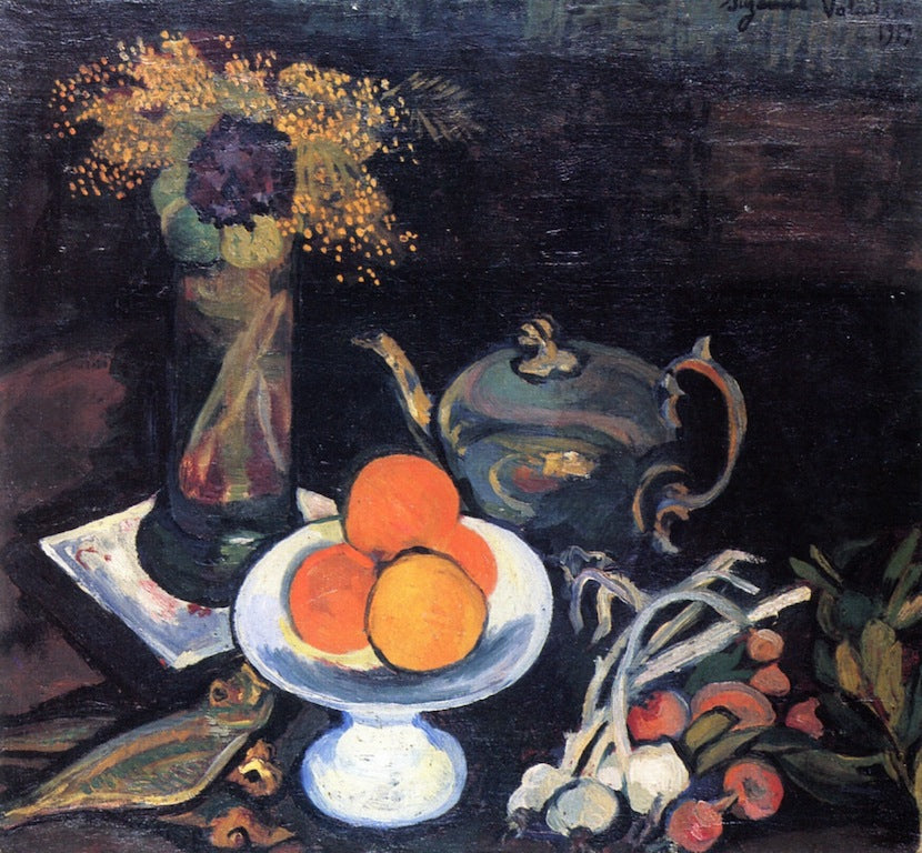 Still LIfe with Bowl of Fruit, Flowers and Onions, vintage artwork by Suzanne Valadon, 12x8" (A4) Poster