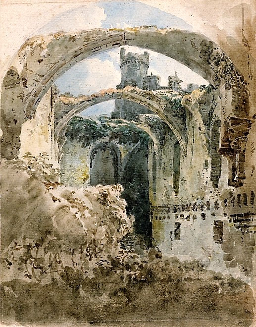 Great Hall, Conwy Castle, vintage artwork by Thomas Girtin, 12x8" (A4) Poster