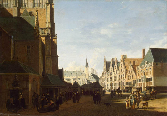 The Groote Market in Haarlem, vintage artwork by Gerrit Adriaensz.Berckheyde, 12x8" (A4) Poster