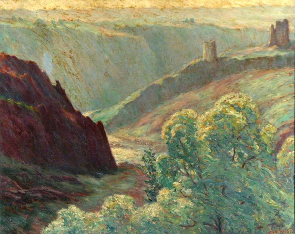 Sunrise and River Mist, vintage artwork by Wynford Dewhurst, 12x8" (A4) Poster
