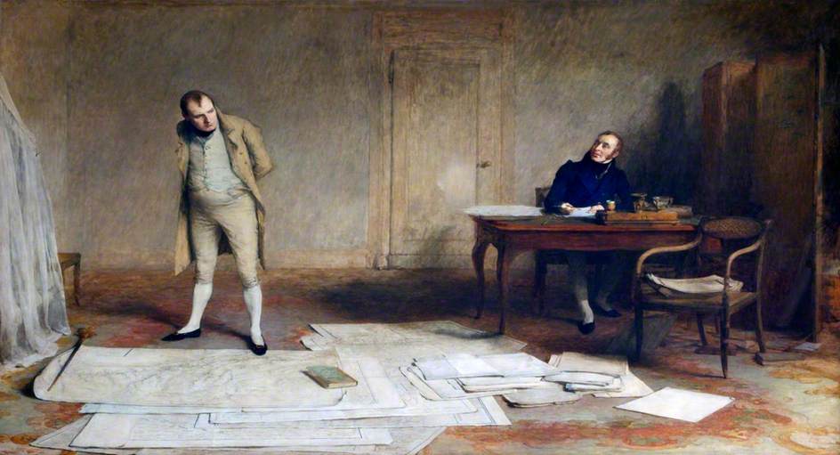 St Helena, 1816: Napoleon Dictating to Count Las Cases the Account of His Campaigns, vintage artwork by Sir William Quiller Orchardson, 12x8" (A4) Poster
