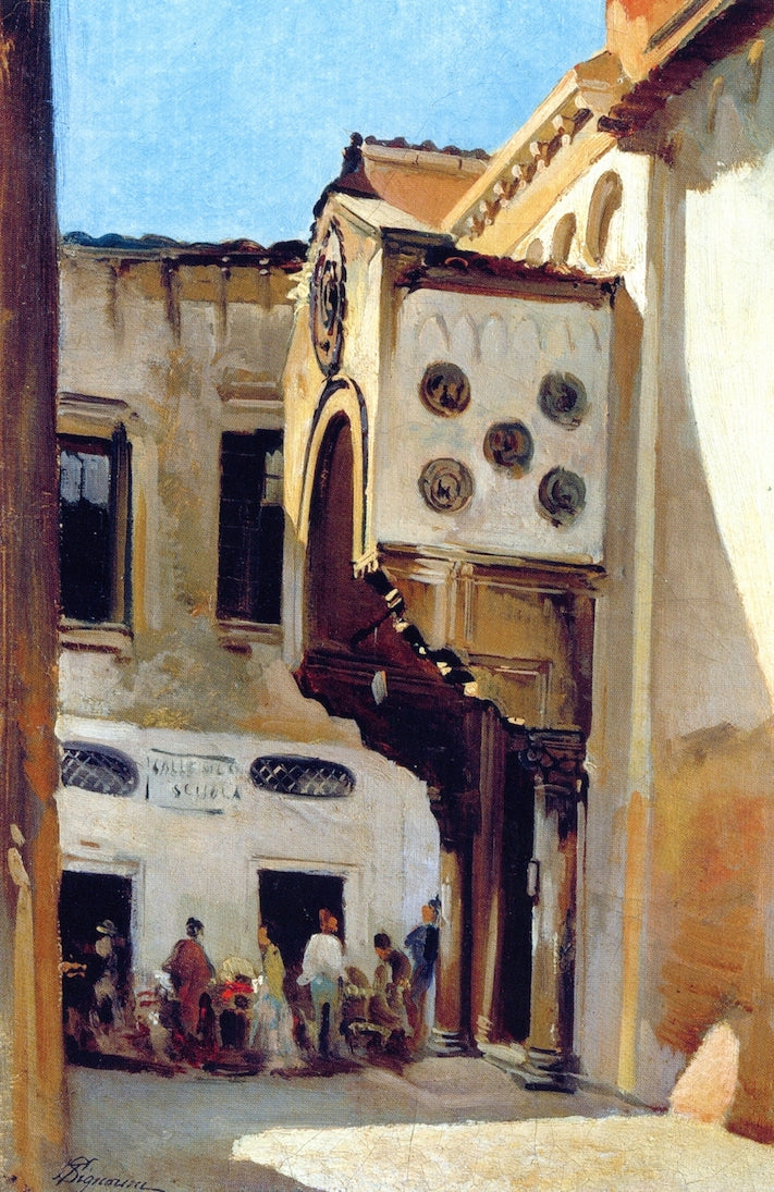 Calle della Scuola a Venezia, vintage artwork by Telemaco Signorini, 12x8" (A4) Poster