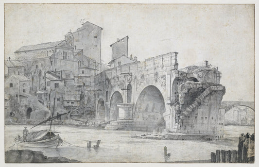 View of the Ponte Rotto and Trastevere, vintage artwork by Jan Asselijn, 12x8" (A4) Poster