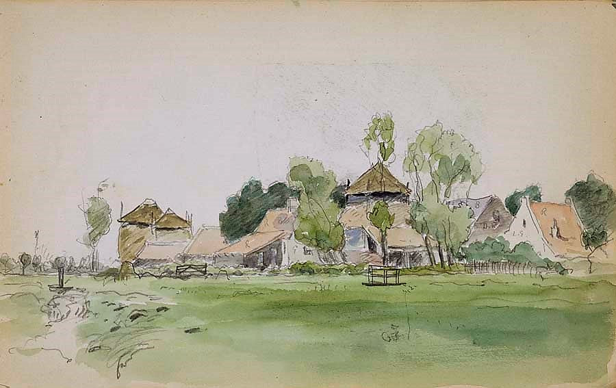 ooftops across Field (sketchbook entry) by Henry Ward Ranger,A3(16x12")Poster