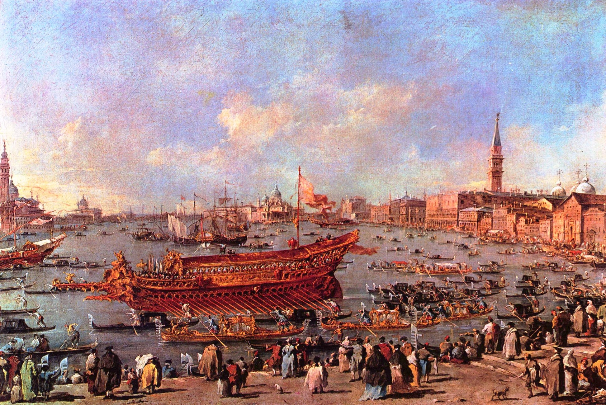 The Departure of Bucentaur for the Lido on Ascension Day, vintage artwork by Francesco Guardi, 12x8" (A4) Poster