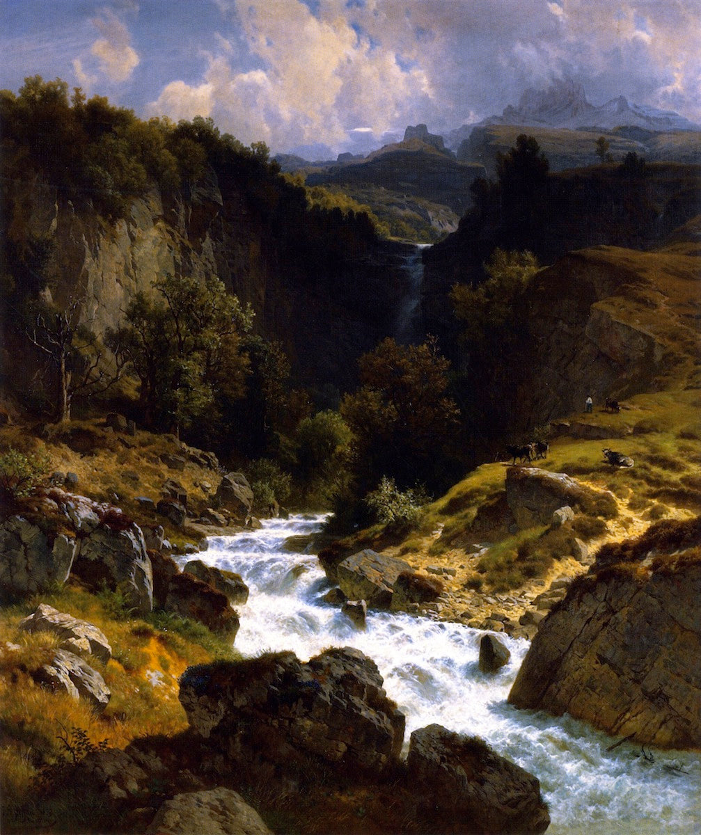 At the Foot of the Mittaghorns, vintage artwork by Johann Gottfried Steffan, A3 (16x12") Poster Print