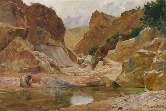 Bedouin au bord de l`eau, vintage artwork by Eugène-Alexis Girardet, 12x8" (A4) Poster