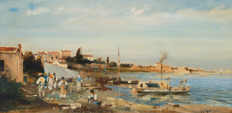 On the Shore near Naples, vintage artwork by Robert Alott, 12x8" (A4) Poster