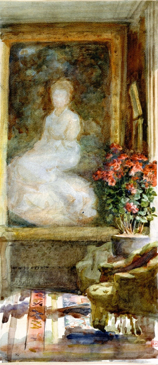 Interior of a Salon, vintage artwork by Marie Bracquemond, 12x8" (A4) Poster