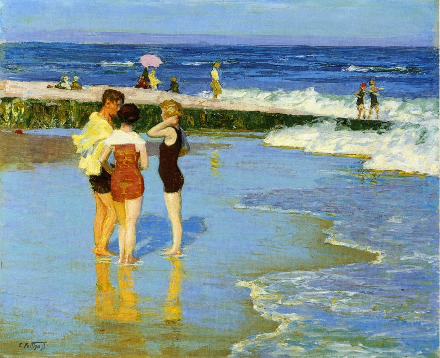 At Rockaway Beach, vintage artwork by Edward Henry Potthast, 12x8" (A4) Poster
