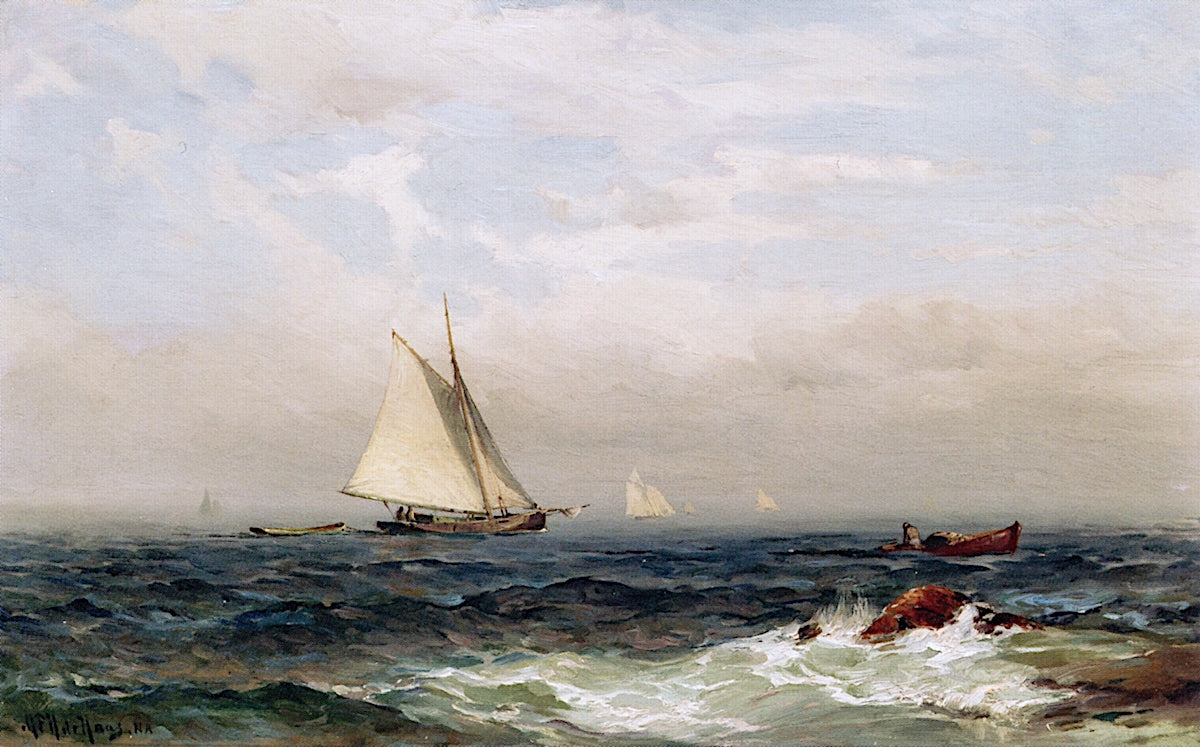 Morning Catch, Long Island, vintage artwork by Mauritz F. H. De Haas, 12x8" (A4) Poster