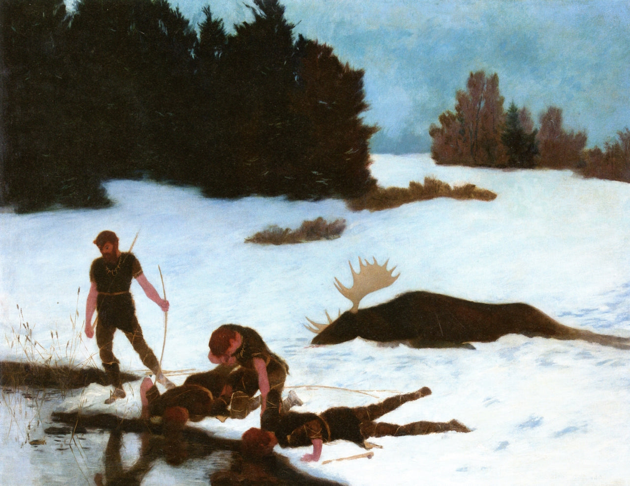 Elk Hunters, vintage artwork by Hans Emmenegger, 12x8" (A4) Poster