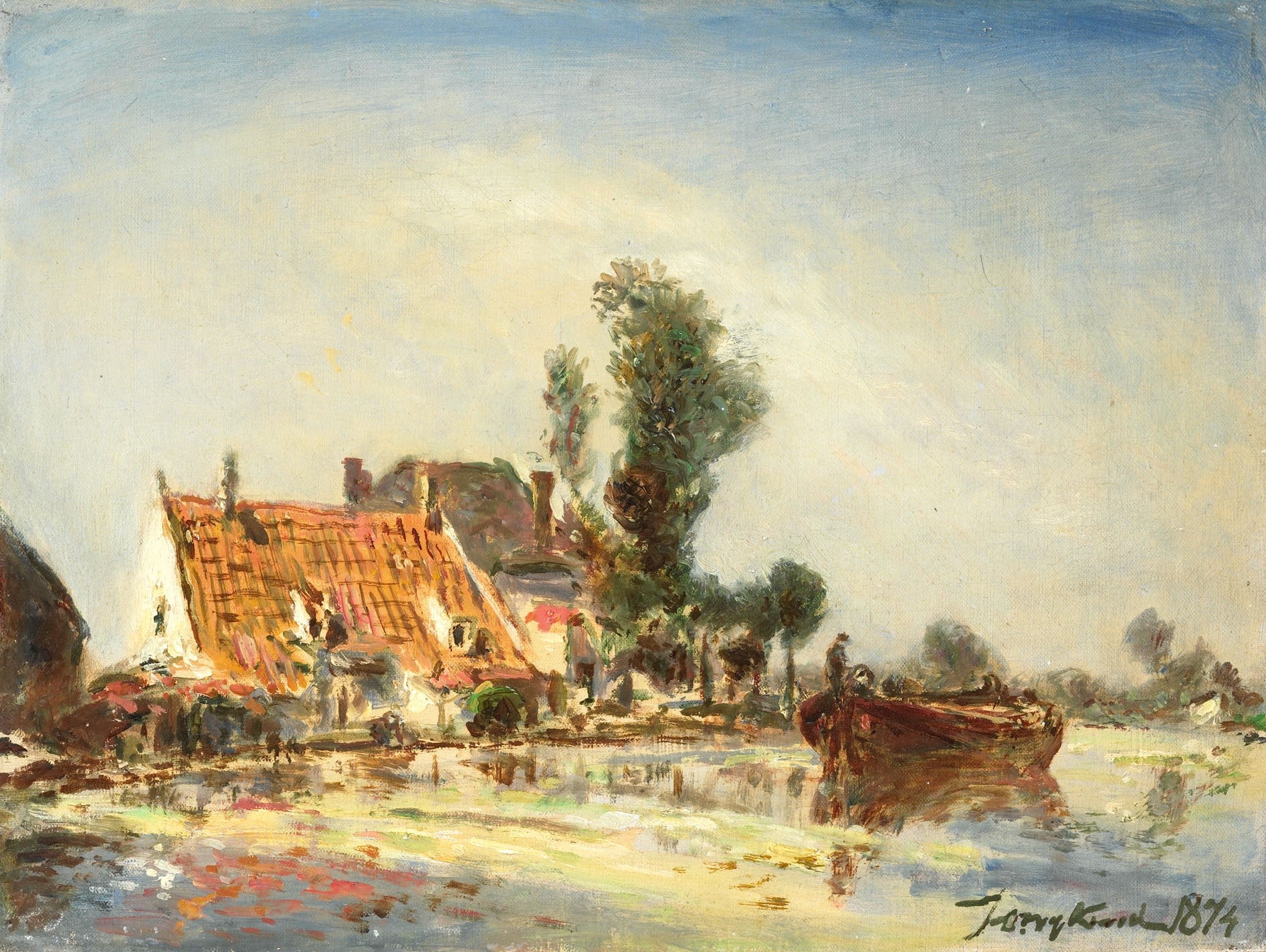 Houses on a Waterway near Crooswijk, vintage artwork by Johan Barthold Jongkind, A3 (16x12") Poster Print