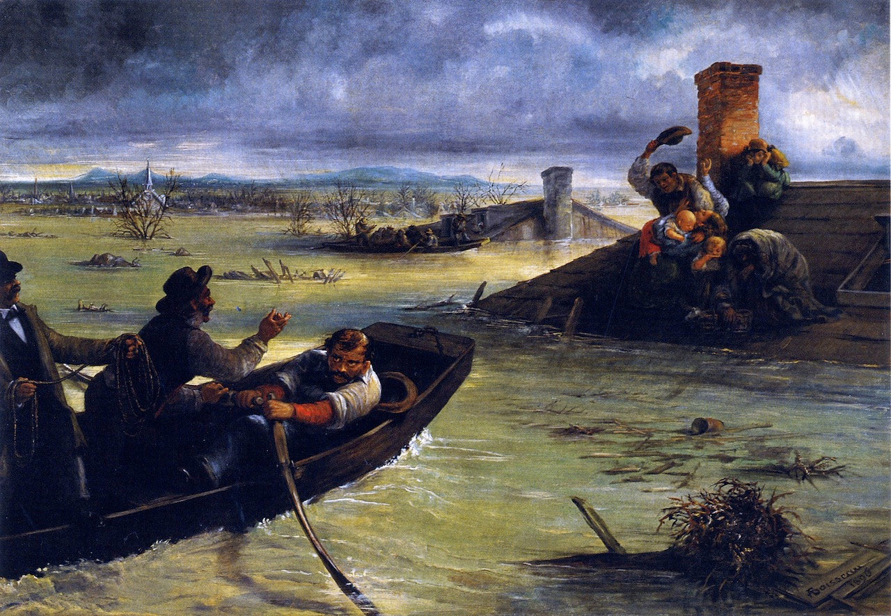 Flood on the Mississippi, vintage artwork by Alfred Boisseau, 12x8" (A4) Poster