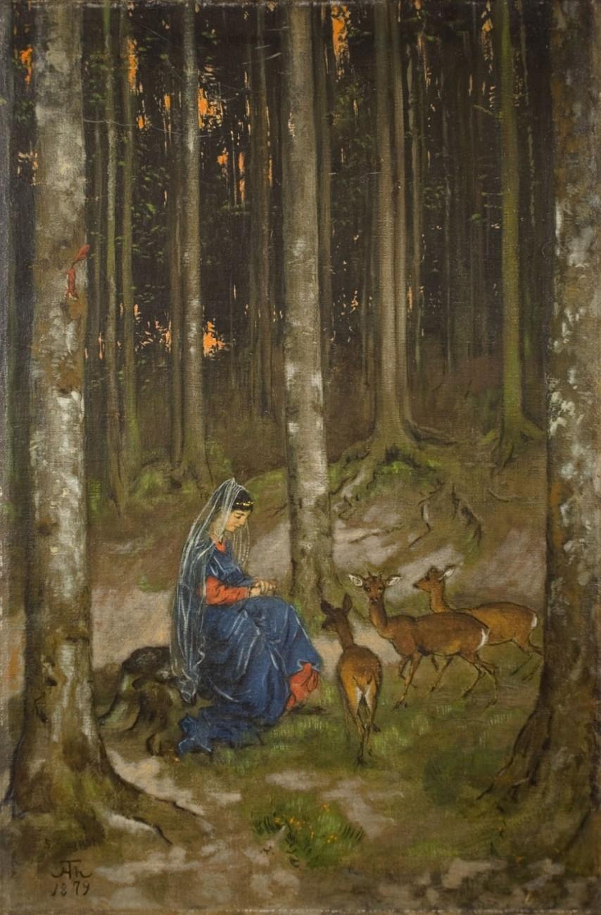 Genoveva in the solitude of the forest, vintage artwork by Hans Thoma, 12x8" (A4) Poster