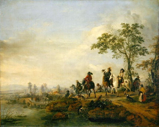 Falconers Return Home from the Hunt, vintage artwork by Philips Wouwerman, 12x8" (A4) Poster