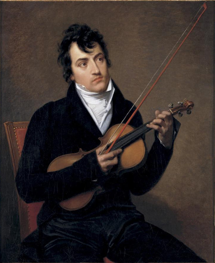 Portrait of a Young Man with a Violin, possibly Pierre Rode, vintage artwork by Jacques-Antoine Vallin, 12x8" (A4) Poster